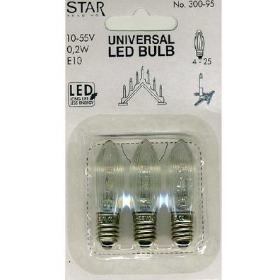 Universal LED Glühbirne E10 3er klares Glas 10-55V 0,2W 300-95