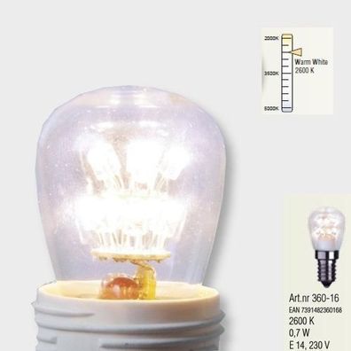Decoline LED Glühbirne E14 2600K 60lm 230V warmweiß Leuchtmittel 360-16