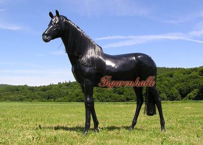 PFERD FIGUR lebensgroß Schwarz Skulptur Aufstellfigur HENGST Hannoveraner DEKO