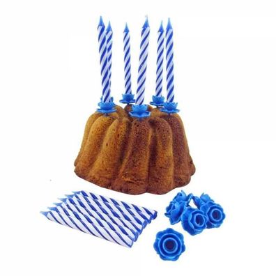 Geburtstagstortenkerzen - blau -12 Stück + Halter