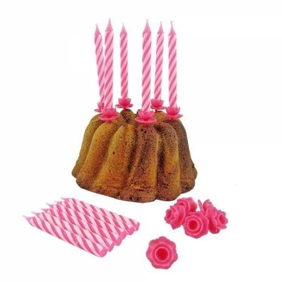 Geburtstagstortenkerzen - rosa -12 Stück + Halter