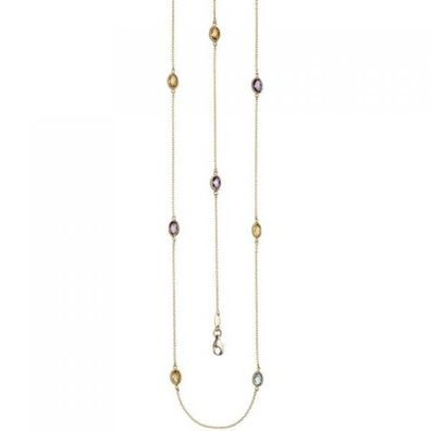 Halskette Kette lang 585 Gold Gelbgold Citrine Blautopase Amethyste 90 cm