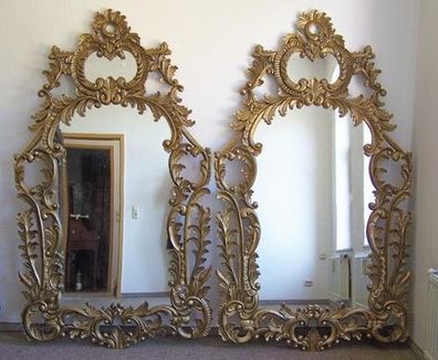 Großes Spiegel-Set 2 Wandspiegel Holz Antiker Goldton Barock/ Rokoko