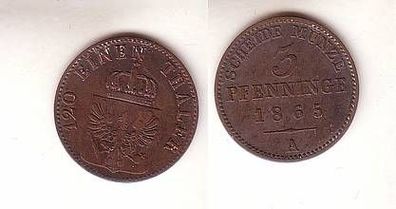 3 Pfennige Kupfer Münze Preussen 1865 A f. ss