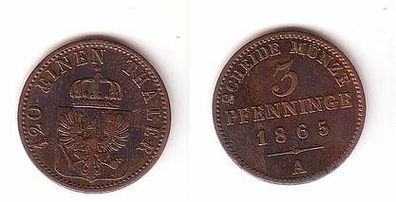 3 Pfennige Kupfer Münze Preussen 1865 A ss