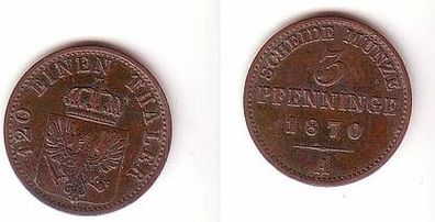 3 Pfennige Kupfer Münze Preussen 1870 A ss+