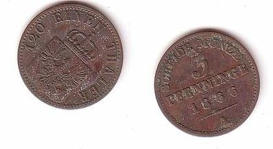 3 Pfennige Kupfer Münze Preussen 1866 A ss