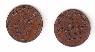 3 Pfennige Kupfer Münze Preussen 1861 A ss