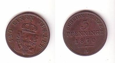 3 Pfennige Kupfer Münze Preussen 1870 A ss