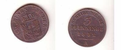 3 Pfennige Kupfer Münze Preussen 1852 A ss