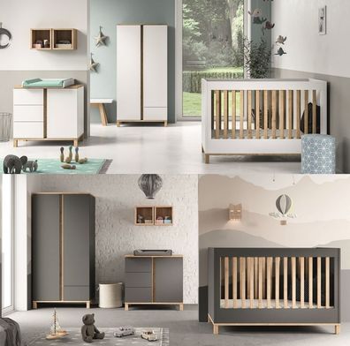 Babyzimmer Kinderzimmer Set komplett ALAN weiß grafit Schrank Wickelkommode Bett