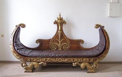 Gondelartige Sitzbank Aladin Sofa Holz Braun Gold Polster Braun Orient Stil
