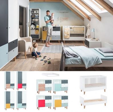 Babyzimmer Kinderzimmer Komplett COLIN Set A Schrank Wickelkommode Bett 70x140 Regal
