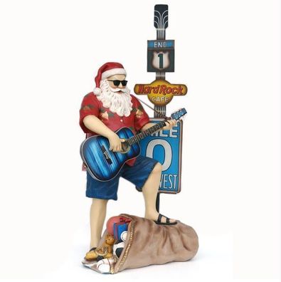 Weihnachtsmann mit Gitarre Deko Hard Rock Rocker Biker Weihnacht Club Hawaii Figur