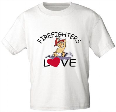 Kinder T-Shirt mit Print - Feuerwehr - Firefighters LOVE - 08118 - weiß - Gr. 122/12