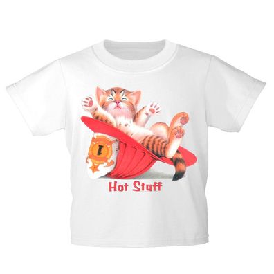 Kinder T-Shirt mit Print Cat Katzeim Feuerwehrhelm KA081/1 Gr. weiß / 134/146