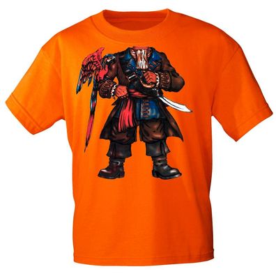 Kinder T-Shirt mit Print Pirat Seeräuber 15731 Gr. Orange / 110/116