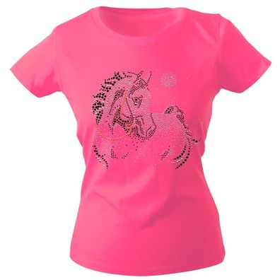 Girly-Shirt mit Strasssteinen Glitzer Pferd Horse Stute G88332 Gr. rosa / M