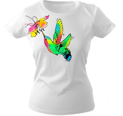 Girly-Shirt mit Print - Kolibri mit Blüte - 09423 weiß Gr. XXL