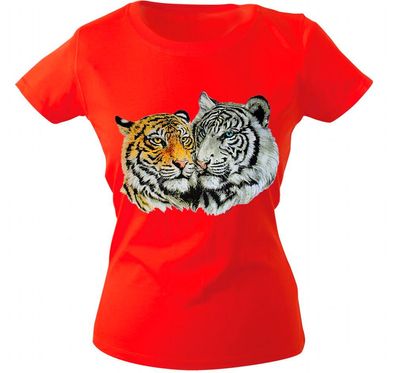 Girly-Shirt mit Print - Tiger - 10848 - versch. farben zur Wahl - rot / L