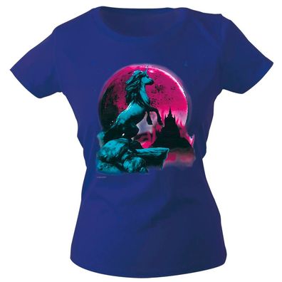 Girly-Shirt mit Print Einhorn bei Nacht Mondschein G12666 Gr. Navy / L