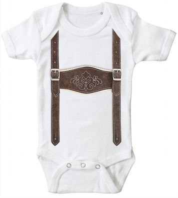 Babystrampler mit Print - Lederhose Hosenträger - 12731 weiß - 12-18 Monate