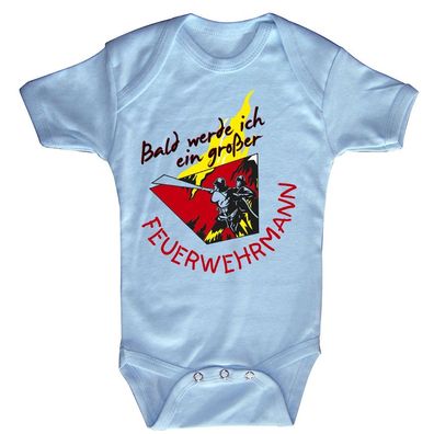 Babystrampler mit Print – Bald werde ich ein großer Feuerwehrmann - 08487 hellblau