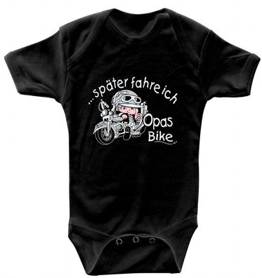 Babystrampler mit Print – später fahre ich Opas Bike – 08358 schwarz - 6-12 Mona