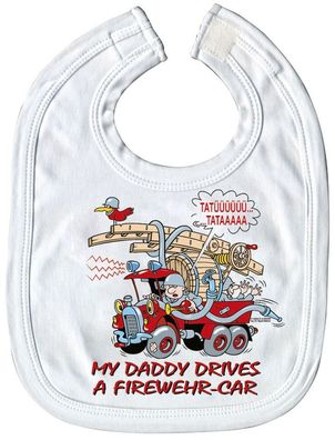 Baby-Lätzchen mit Druckmotiv - Feuerwehr- Car - 08427 - weiss