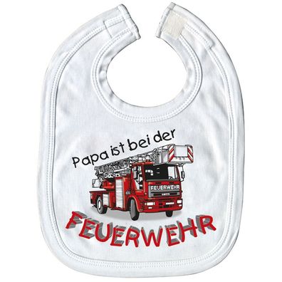 Baby-Lätzchen mit Druckmotiv - Papa ist bei der Feuerwehr - 07083 weiß