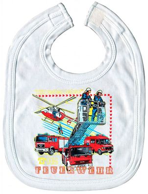 Lätzchen mit Print Feuerwehr Auto Hubschrauber 12724 weiß