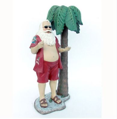 Hawaii Weihnachtsmann unter Palme Sonnenbrille Beach Party Bar Kneipe Figur Statue