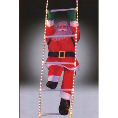 Weihnachtsmann auf LED Lichtschlauch Leiter beleuchtet außen FHS 04422