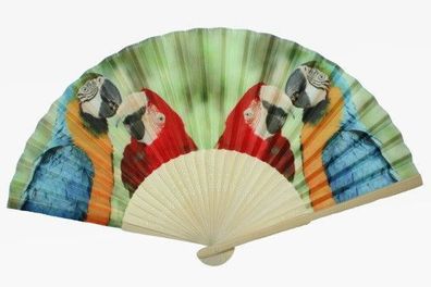 Fächer Papageien, 21 x 38 cm, Ara Tier Tiere, Fasching Karneval Accessoire Handfächer