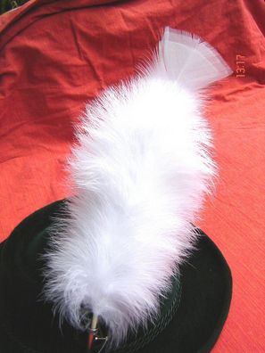 bayrische Hutfeder Trachtenfeder Hahnenschlappen weiß 2fach ca 30cm mit Halter 