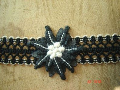 Kropfband Halsband schwarz natur filigran mit großem Edelweiß Dirndlschmuck