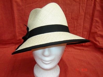 echt Panama Damenhut eleganter Strohhut asymetrischer Rand natur beige m schwarz