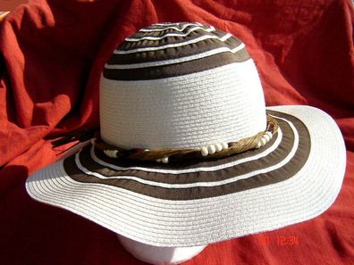Damenhut ladylike Sommerhut in Farbe natur mit braun Kofferhut mit Perlen K6