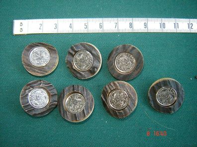 6 Stück echt Hirschhorn Knopf dunkel mit Auflage Münze 2,3cm Hornknopf Nr36A