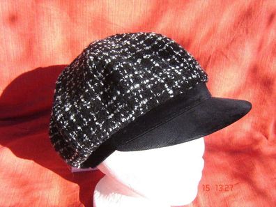 Ballonmütze trendiger Tweed mit Glitzer in Farbe schwarz mit Samtschild schwarz B16N
