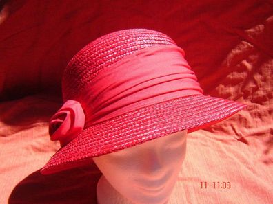 Damenhut Strohhut toller Sommerhut Glocke Cloche Stroh natur in Farbe rubinrot