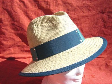 zeitlos eleganter Strohhut Panama Hut natur beige petrol Damenhut f jeden Anlaß