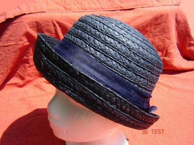 kleiner Sommerhut Vintage Strohhut marine blau Damen T