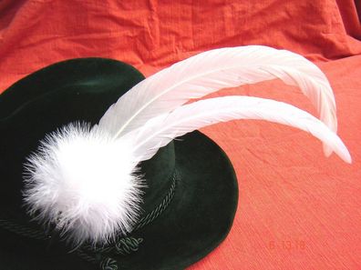 bayrische Hutfeder Trachtenfeder Hahnenschlappen weiß 2fach ca 30cm mit Halter
