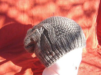 kuschelweiche Strickmütze Long Beanie mit Teil Fleecefutter hellbraun B5