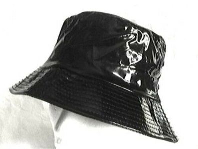 toller Regenhut schwarz ausgefallen Damenhut Kunstleder Lack rollbar