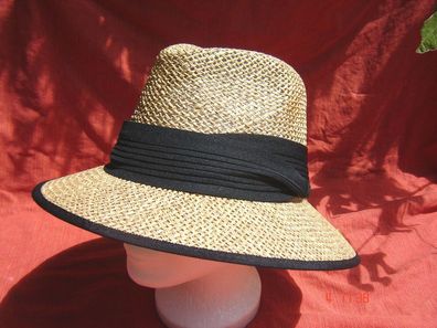 Herrenhut Strohhut Seegras natur UV Schutz mit Band schwarz Sonnenschutz p