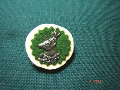echt Hirschhorn Brosche Anstecknadel Hornscheibe Filz grün mit kleinem Rehbock