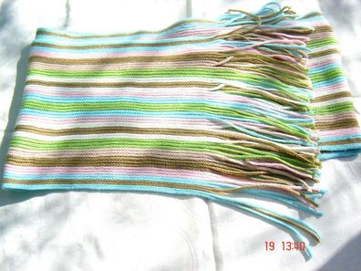 kuschelweicher Schal längs gestreift 1,6 m lang m Fransen weiß und pastell Farbe B14p