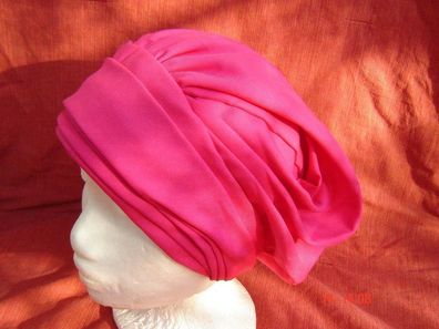 Vintage edler Turban glänzendes Pink Jerseyturban mit Innenfutter Einzelstück pZ